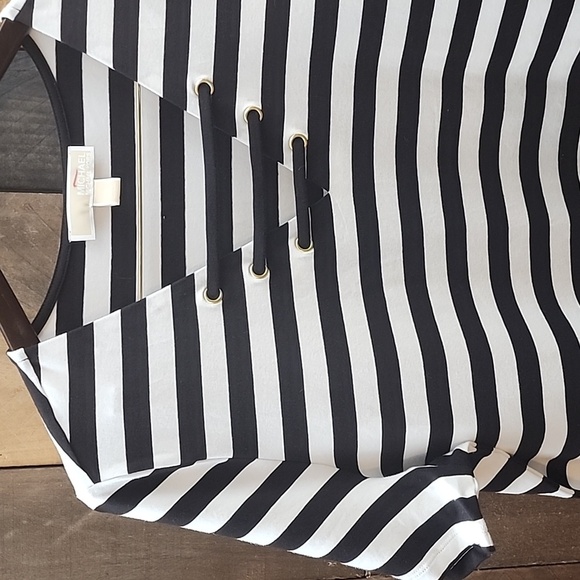 Michael Kors Women’s 1X Dress Black White Striped Nautical Stretch Cotton - Picture 2 of 7